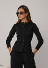 RIBBED BUTTON THROUGH TOP - BLACK