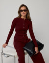COMING SOON LONG SLEEVE RIBBED CARDIGAN - BURGUNDY