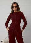 COMING SOON LONG SLEEVE RIBBED CARDIGAN - BURGUNDY