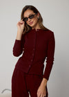COMING SOON LONG SLEEVE RIBBED CARDIGAN - BURGUNDY