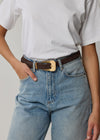 COMING SOON STATEMENT BUCKLE SUEDE BELT - BROWN