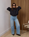 FUNNEL NECK BOMBER JACKET- BLACK