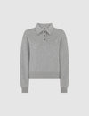 COMING SOON THE COLLARED HENLEY SWEATSHIRT - LIGHT GREY MARL