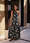 HALTER SHELL PRINT DRESS - BLACK