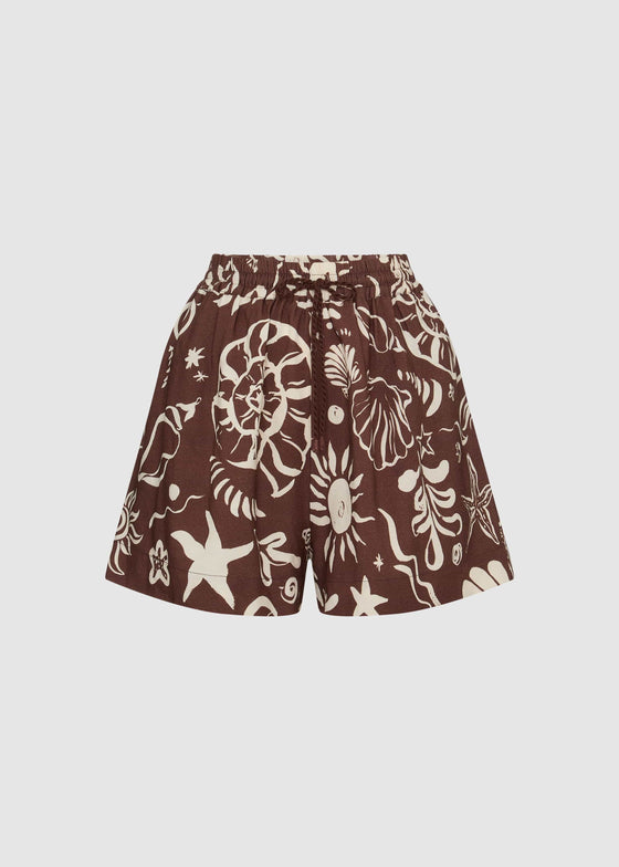 RELAXED SHELL PRINT SHORTS - BROWN