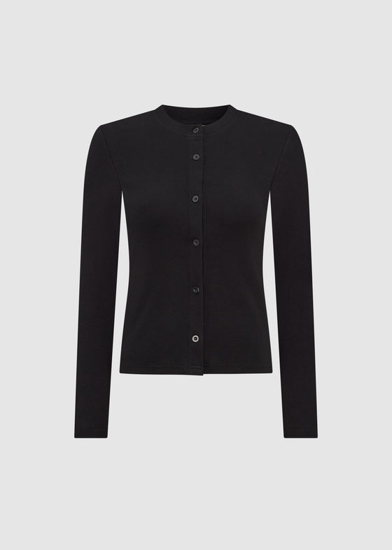RIBBED BUTTON THROUGH TOP - BLACK