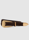 COMING SOON STATEMENT BUCKLE SUEDE BELT - BROWN