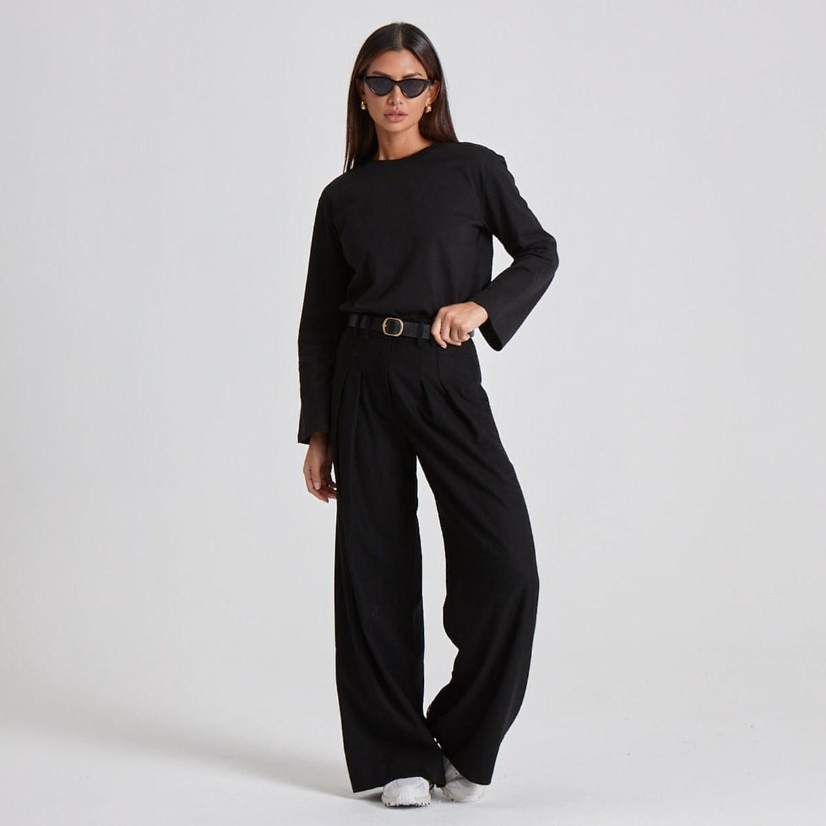 TAILORED WIDE LEG TROUSERS - BLACK – WAT THE BRAND