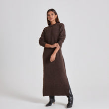  BELTED RELAXED KNIT MIDI DRESS - BROWN