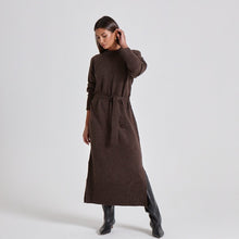  BELTED RELAXED KNIT MIDI DRESS - BROWN