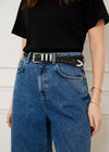 WOVEN LEATHER BELT - BLACK