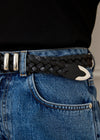 WOVEN LEATHER BELT - BLACK