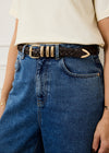 WOVEN LEATHER BELT - BROWN