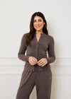POINTELLE BUTTON THROUGH TOP - MOCHA