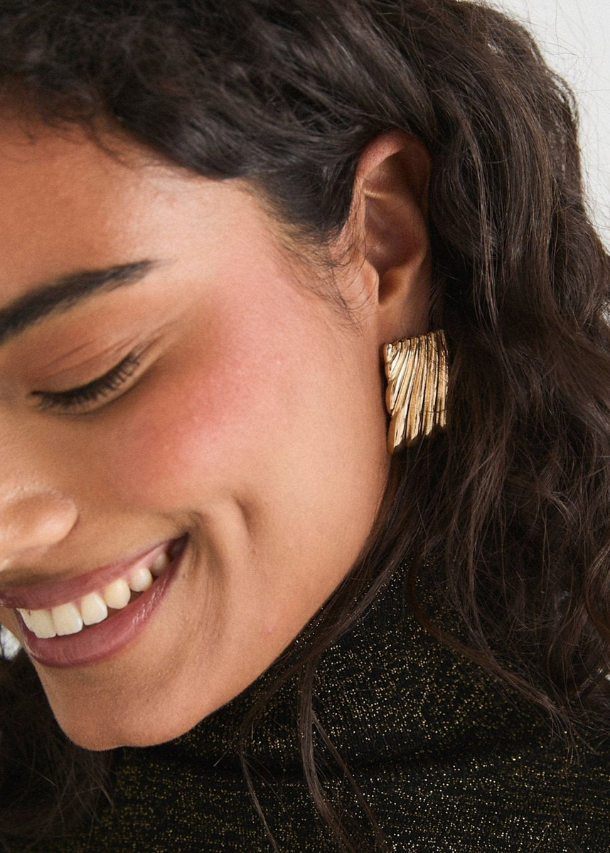 SQUARE RIDGE STUD EARRINGS - GOLD PLATED – WAT THE BRAND