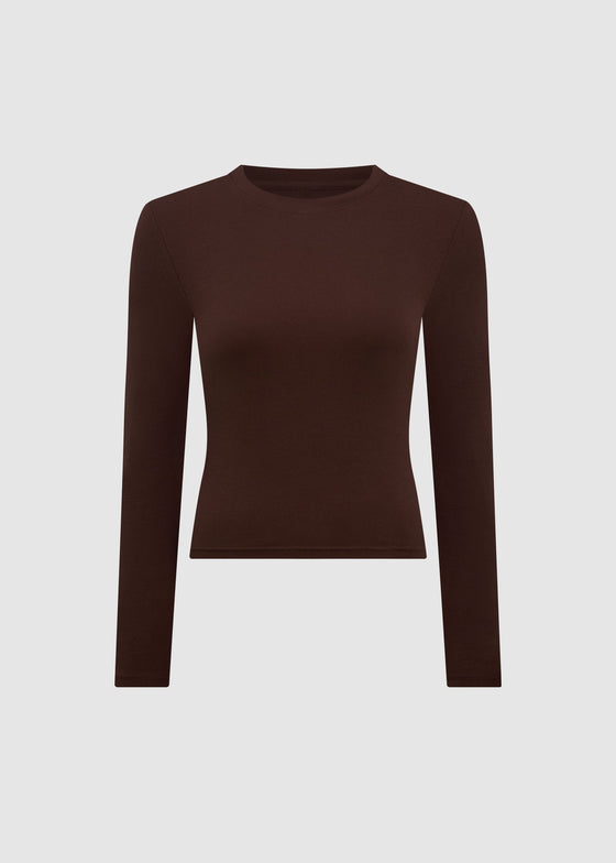 SMOOTH SCULPT LONG SLEEVE TOP - BROWN