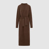 BELTED RELAXED KNIT MIDI DRESS - BROWN