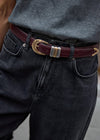 STATEMENT CROC LEATHER BELT - BURGUNDY