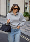 THE COLLARED HENLEY SWEATSHIRT - LIGHT GREY MARL
