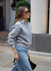 THE COLLARED HENLEY SWEATSHIRT - LIGHT GREY MARL