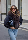 FAUX FUR COLLARED BOMBER - BLACK