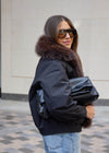 FAUX FUR COLLARED BOMBER - BLACK
