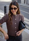 SHORT PUFF SLEEVE CARDIGAN - BROWN
