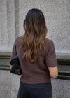 SHORT PUFF SLEEVE CARDIGAN - BROWN