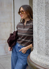 LONG SLEEVE KNITTED POLO - BROWN STRIPE