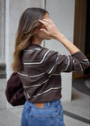 LONG SLEEVE KNITTED POLO - BROWN STRIPE
