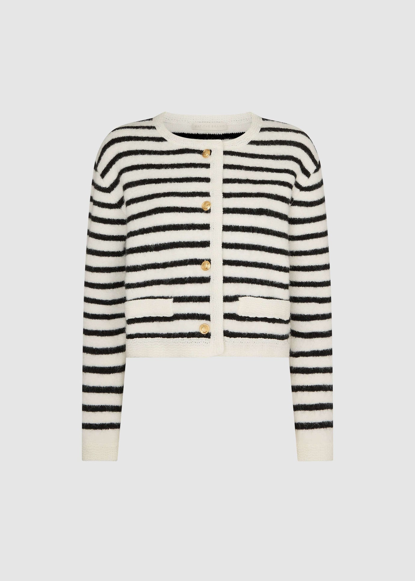 SAMPLE CONTRAST TRIM STRIPED KNITTED CARDIGAN - BLACK / WHITE