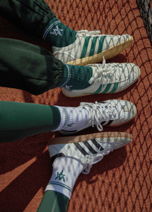  2 PACK COURTSIDE CLUB STRIPE SOCKS - WHITE & GREEN - COMING SOON