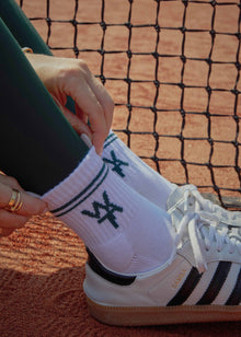  2 PACK COURTSIDE CLUB STRIPE SOCKS - WHITE & GREEN - COMING SOON