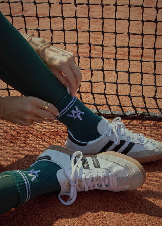 2 PACK COURTSIDE CLUB STRIPE SOCKS - WHITE & GREEN - COMING SOON