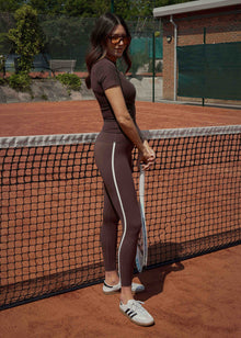  ACTIVE SCULPT STRIPE LEGGINGS - BROWN / WHITE
