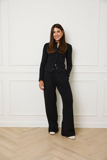  RIBBED BUTTON THROUGH TOP - BLACK