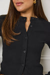 RIBBED BUTTON THROUGH TOP - BLACK