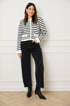 CONTRAST TRIM STRIPED KNITTED CARDIGAN - BLACK / WHITE