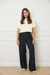 PINSTRIPE WIDE LEG TROUSERS - NAVY