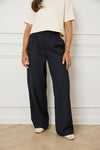 PINSTRIPE WIDE LEG TROUSERS - NAVY