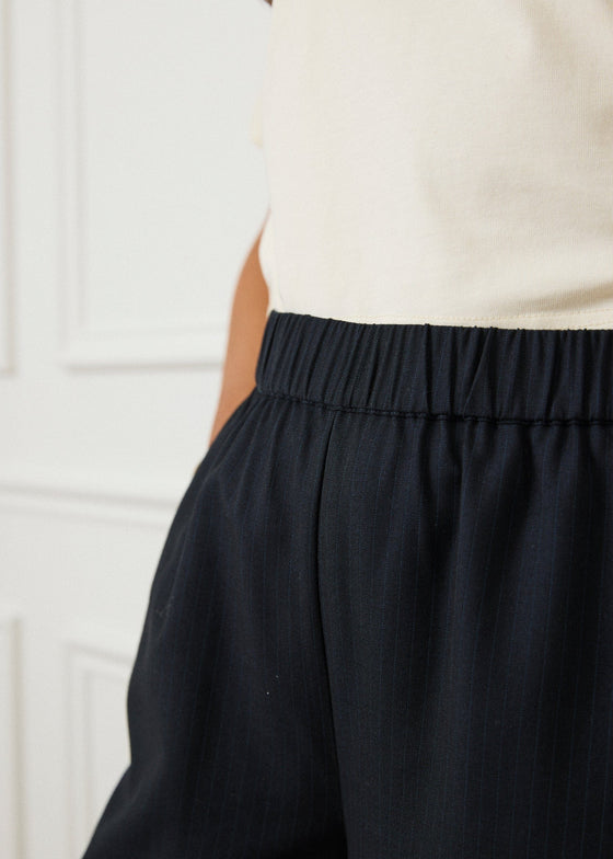 PINSTRIPE WIDE LEG TROUSERS - NAVY