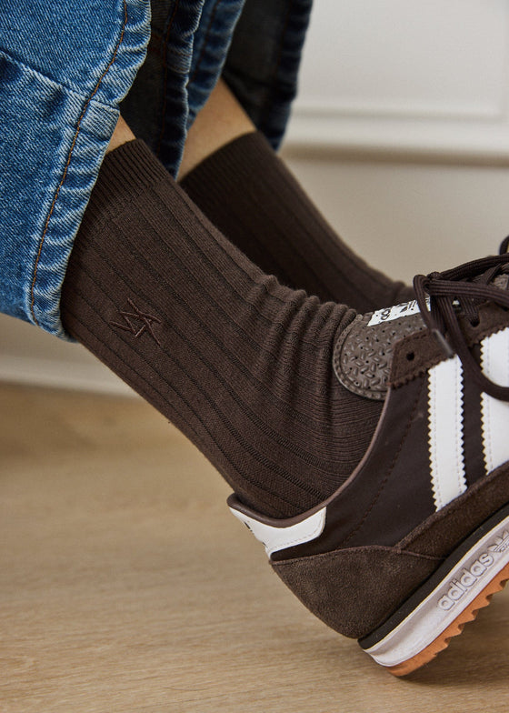 2 PACK RIBBED SOCKS - CHERRY & BROWN