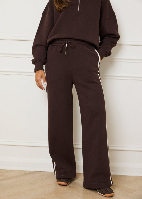 SIDE STRIPE WIDE LEG JOGGERS - BROWN