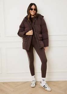  MID LENGTH PUFFER COAT - BROWN