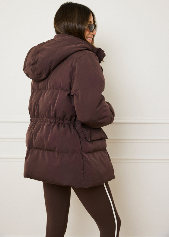 MID LENGTH PUFFER COAT - BROWN