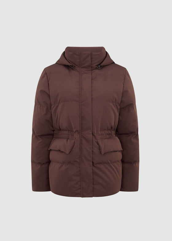 MID LENGTH PUFFER COAT - BROWN