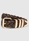 WOVEN LEATHER BELT - BROWN